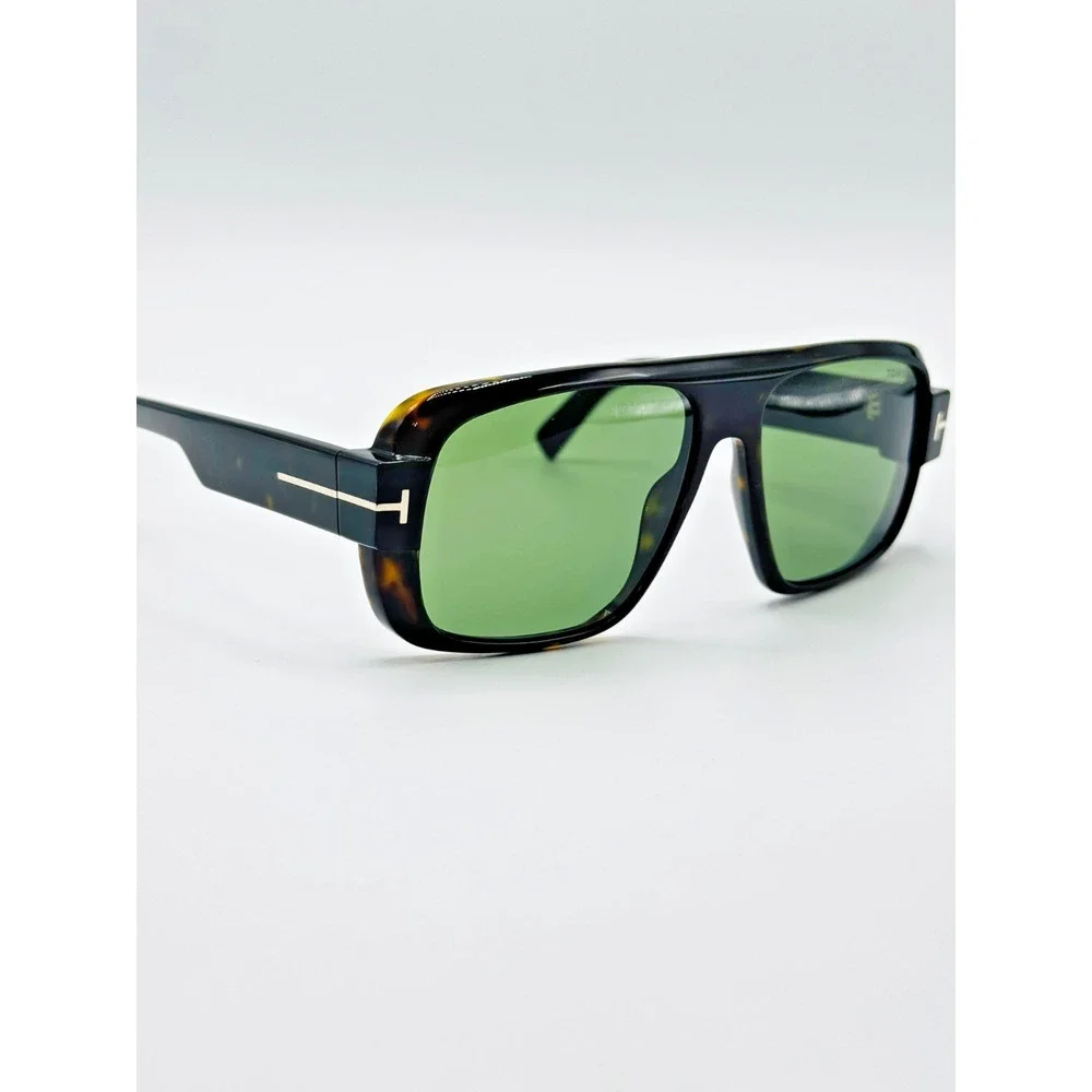 Tom Ford Sunglasses Turner FT1101 52N Dark Havana Square Frame Green Lens 58mm